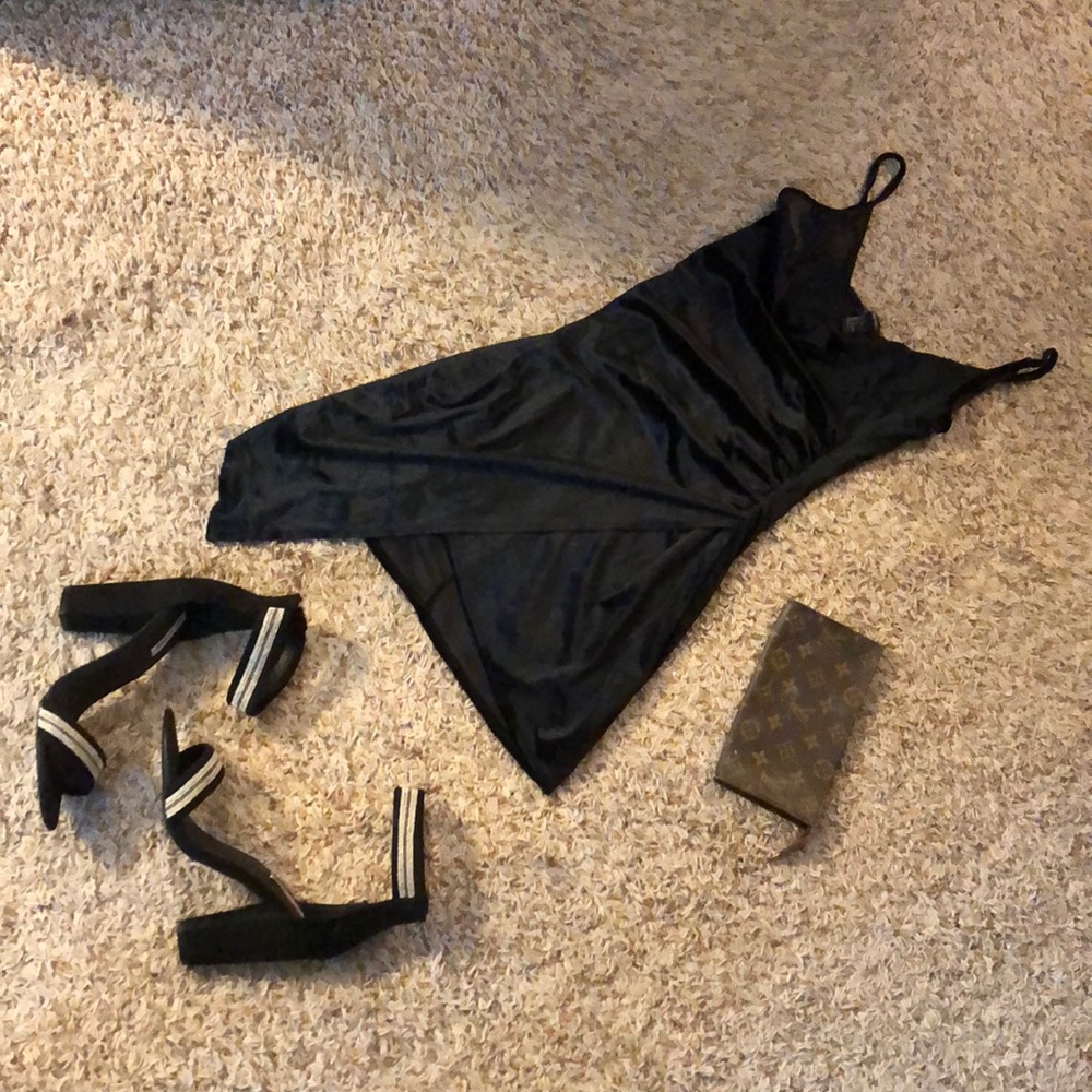 Velvet slit little black dress